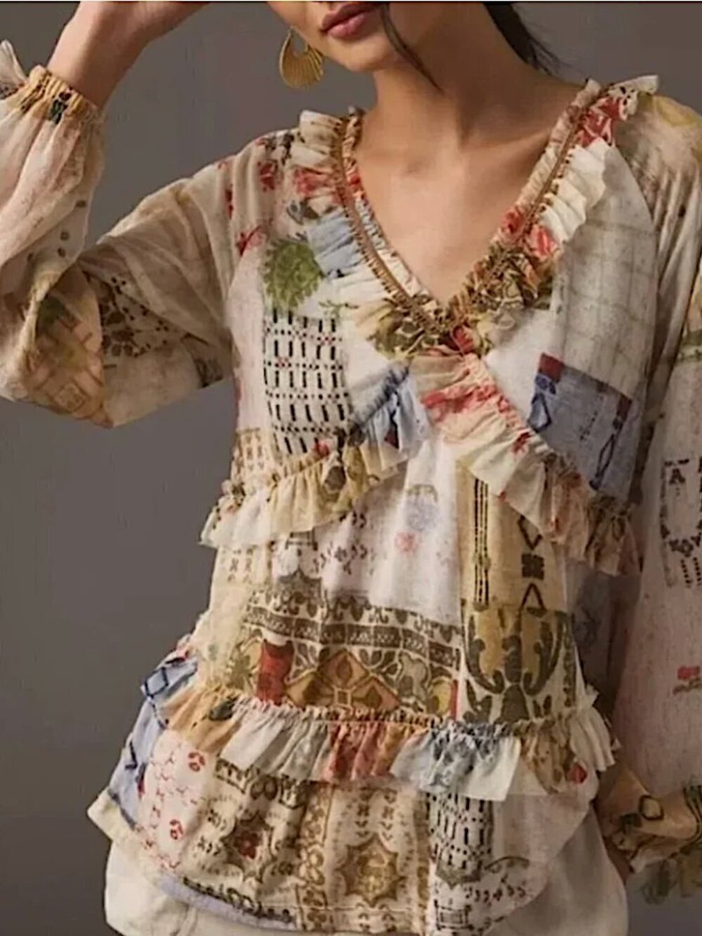 ANTHROPOLOGIE Tiny Ruffled Babydoll Tunic Blouse Boho Whimsy Fairy Art To Wear